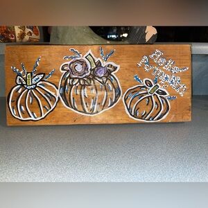 Rustic Pumpkin Wall Art with Blue Accents